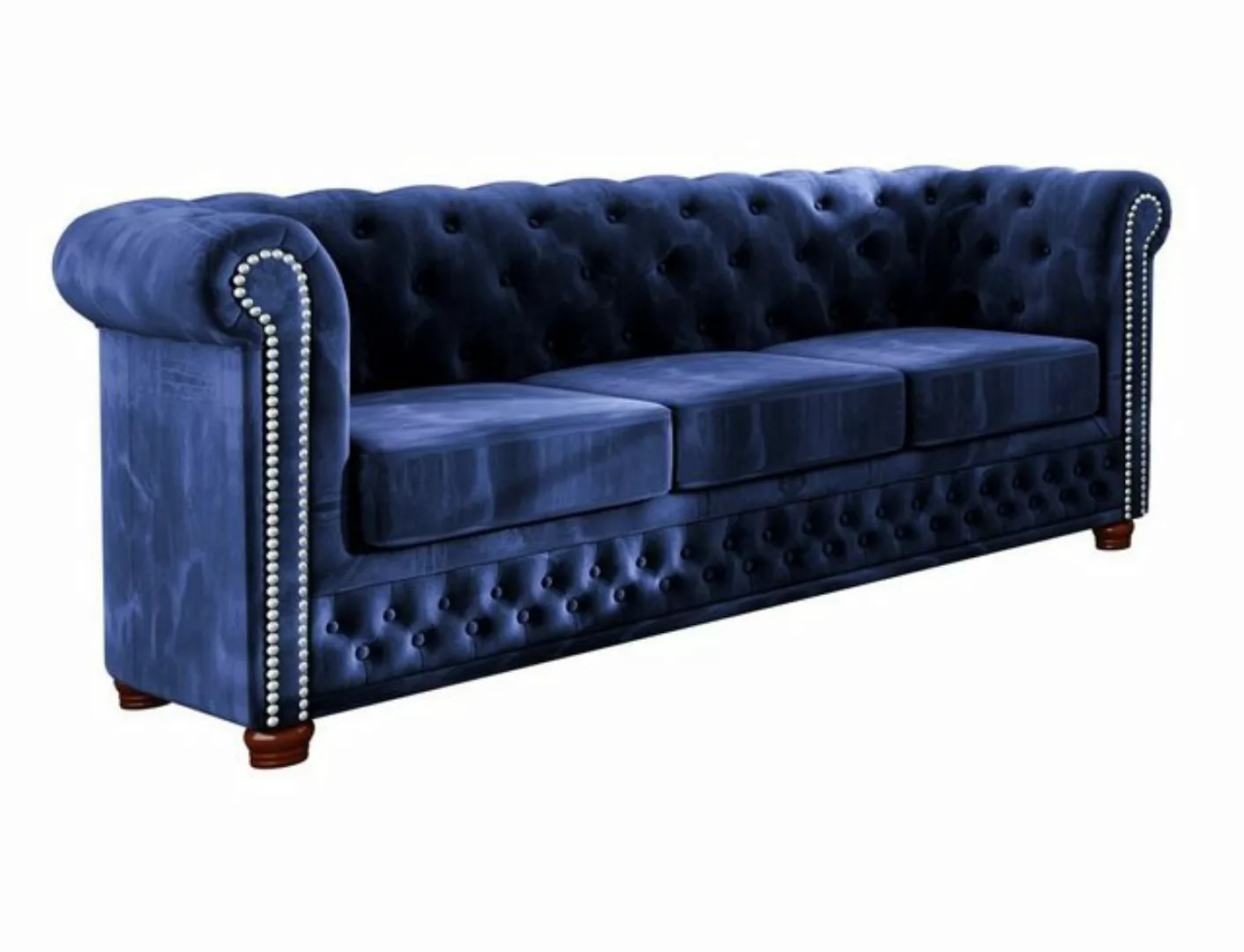 S-Style Möbel Chesterfield-Sofa Leeds 3-Sitzer aus Samt-Stoff mit Holzfüßen günstig online kaufen