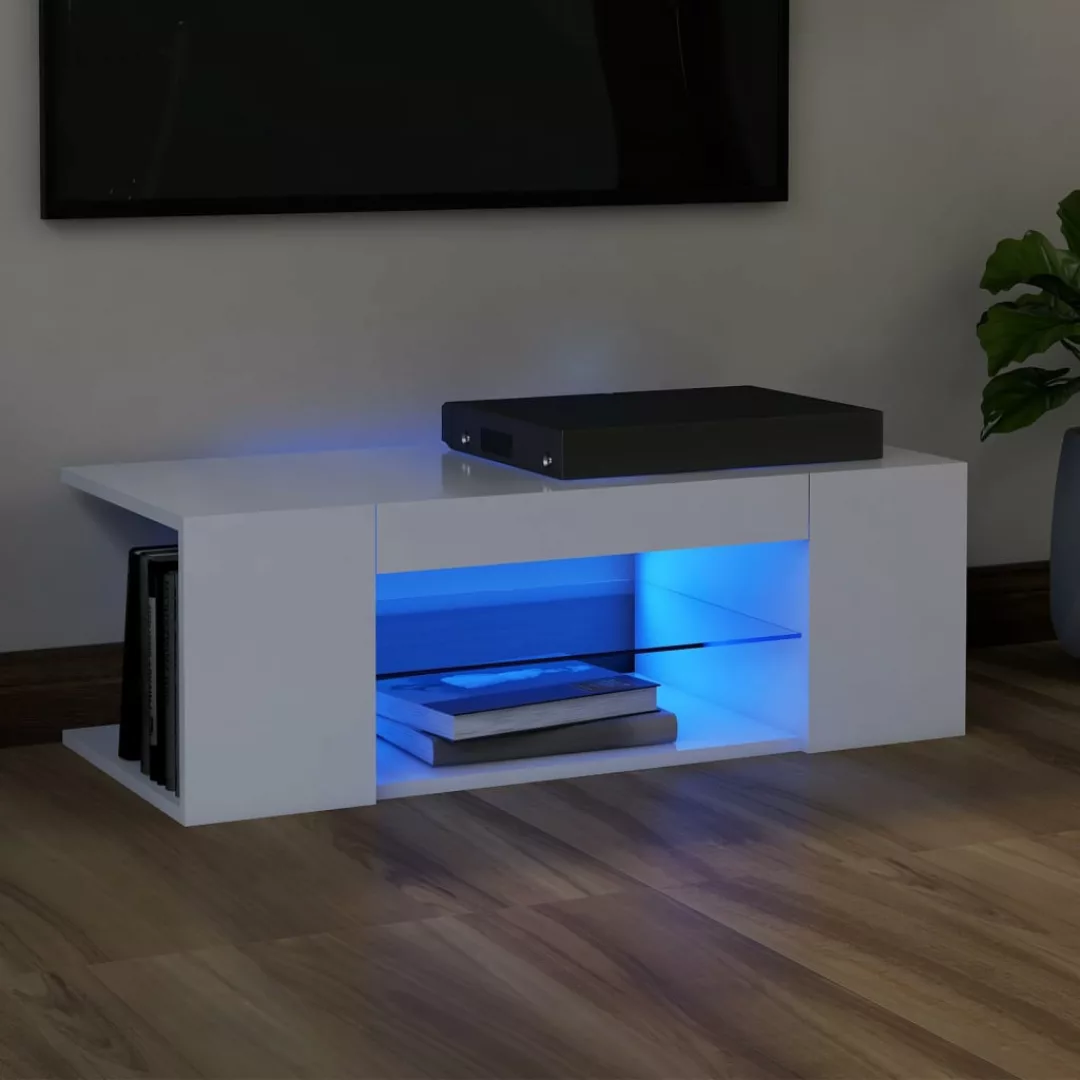 vidaXL TV-Schrank TV-Schrank mit LED-Leuchten Weiß 90x39x30 cm Lowboard günstig online kaufen