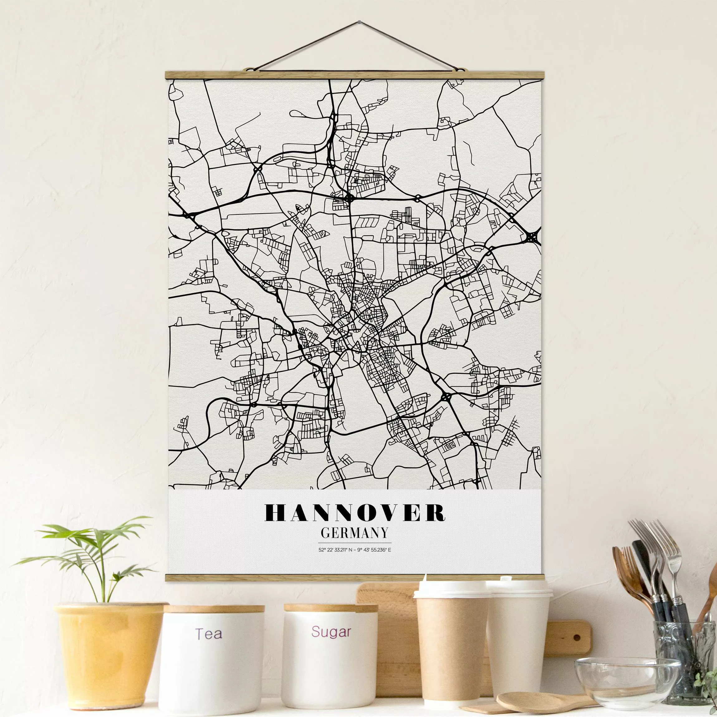 Stoffbild Karten mit Posterleisten - Hochformat Stadtplan Hannover - Klassi günstig online kaufen