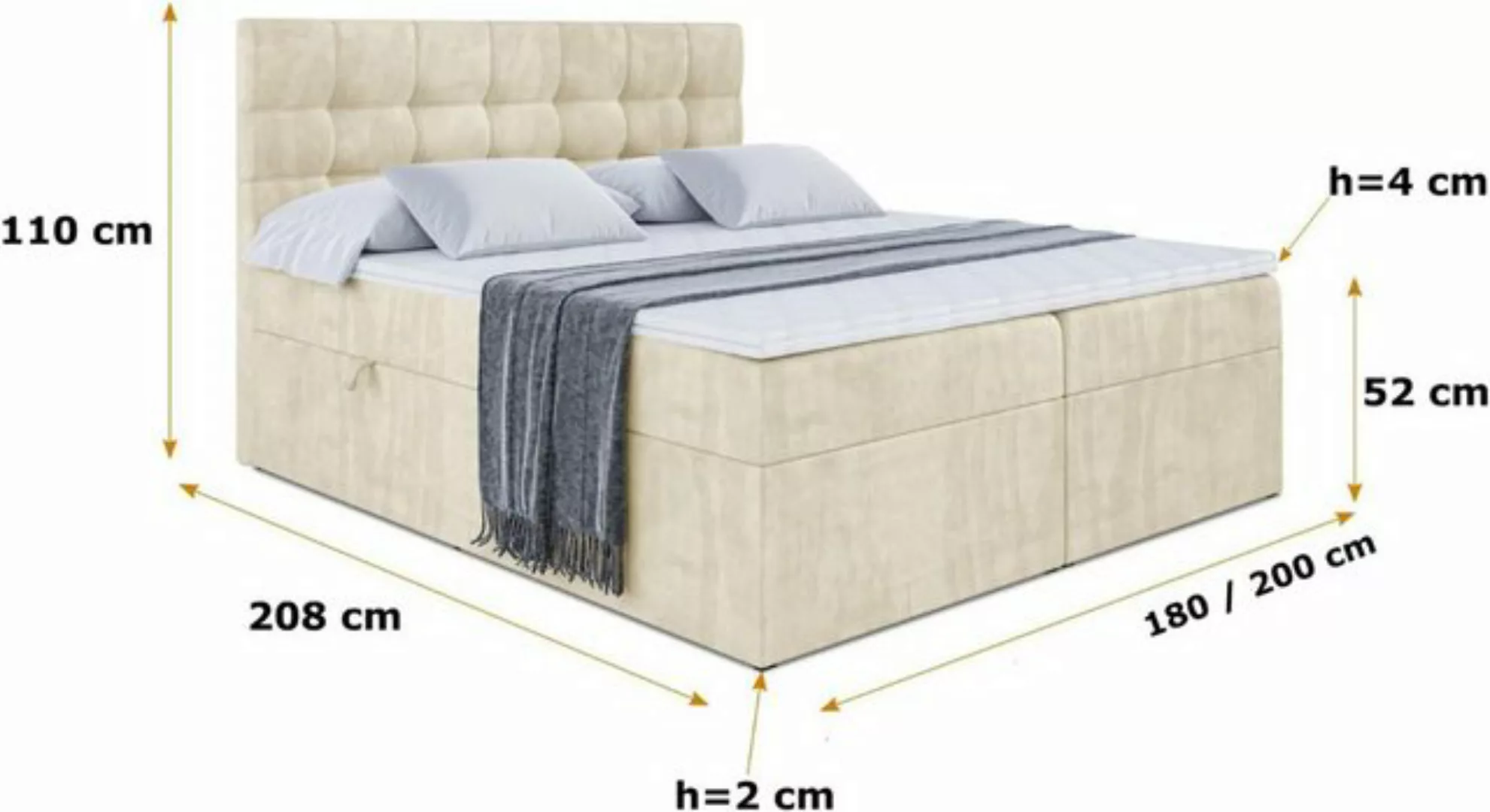 DB-Möbel Boxspringbett "ROYAL"mit Multipocket-Matratze mit Kokosmatte,Toppe günstig online kaufen