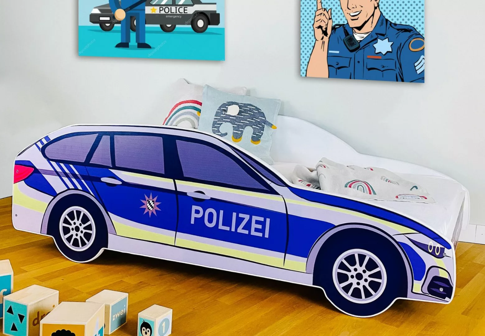 Kids Collective Autobett Kinderbett Jugendbett Polizei 70x140, 80x160 cm mi günstig online kaufen