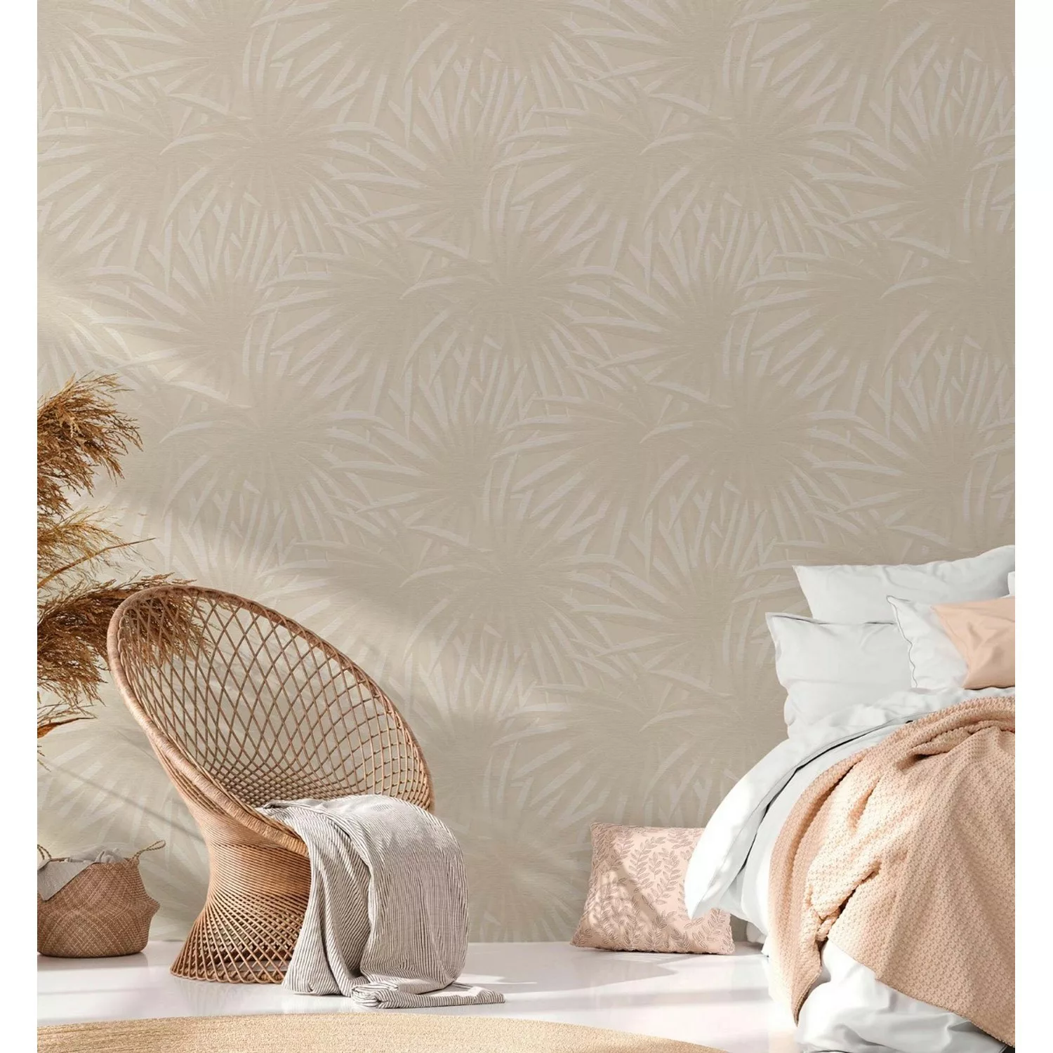 Bricoflor Palmen Tapete in Beige Gold Vliestapete mit Großen Blättern Ideal günstig online kaufen