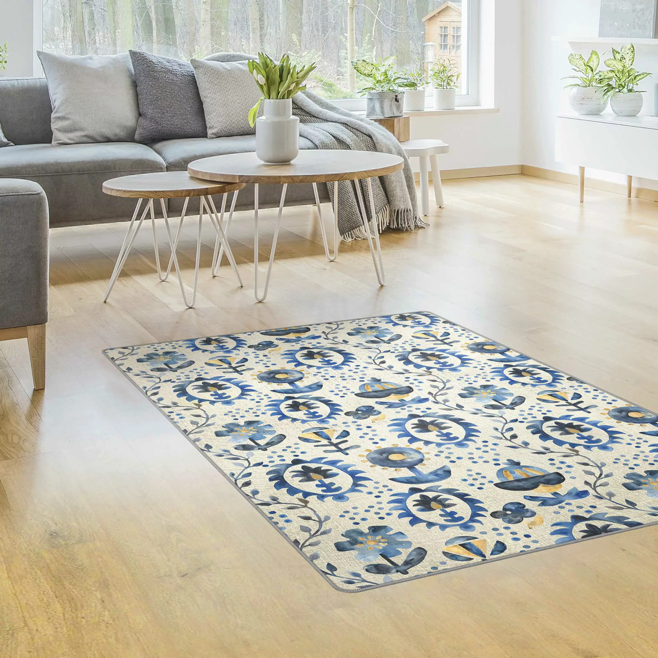 Teppich Teppich mit blauem Muster günstig online kaufen