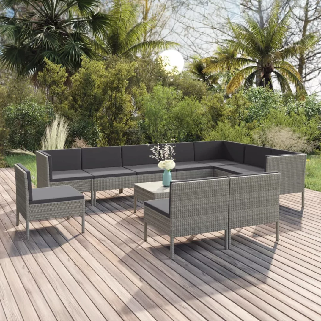 11-tlg. Garten-lounge-set Mit Auflagen Poly Rattan Grau günstig online kaufen