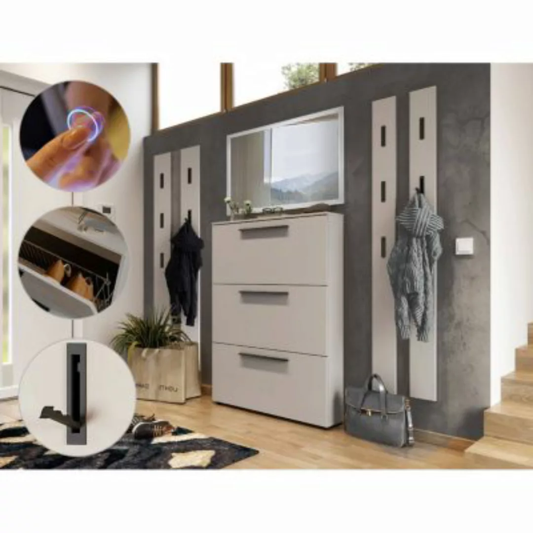 Lomadox Garderoben Komplett Set mit 100cm LED-Spiegel & Schuhschrank, 4 Pan günstig online kaufen