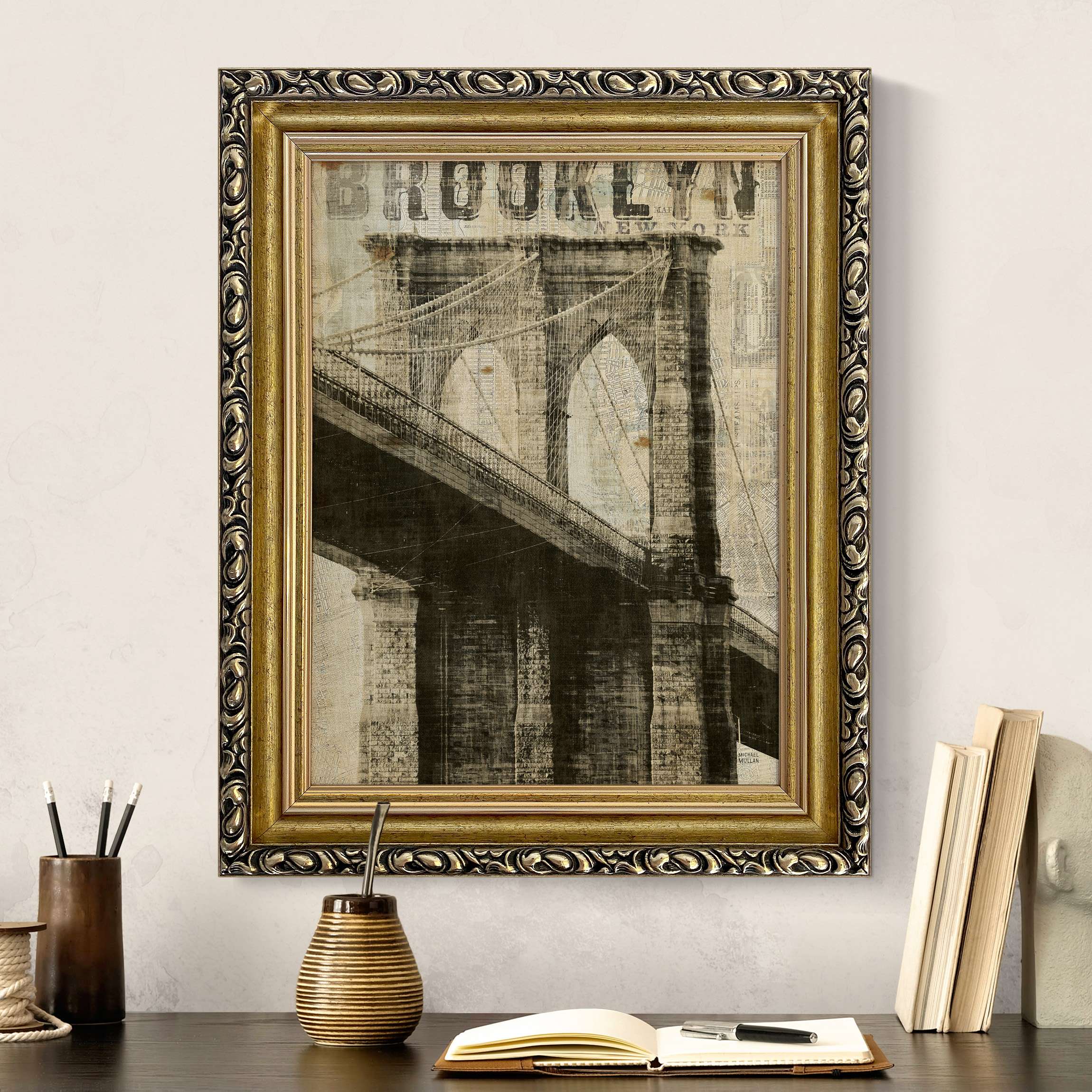 Gerahmtes Leinwandbild Vintage NY Brooklyn Bridge günstig online kaufen