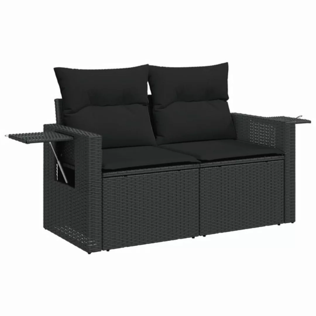 vidaXL Sofa, Gartensofa mit Kissen 2-Sitzer Schwarz Poly Rattan günstig online kaufen