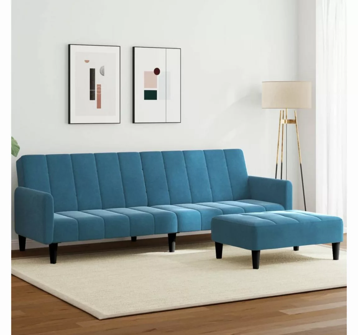 vidaXL Sofa Schlafsofa 2-Sitzer mit Fußhocker Samt, mit Armlehnen, Blau günstig online kaufen