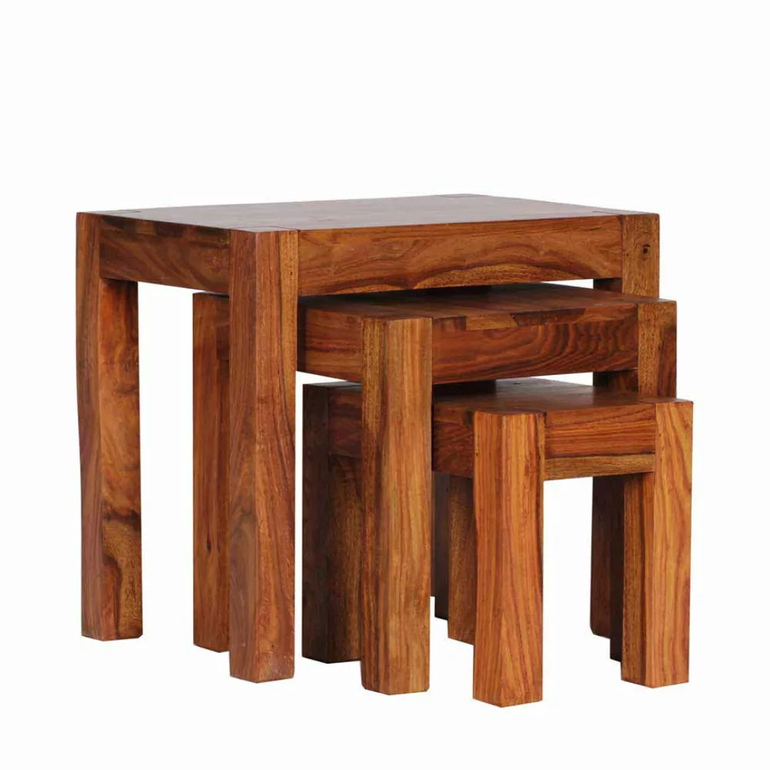 Dreisatztisch aus Sheesham Massivholz lackiert (dreiteilig) günstig online kaufen