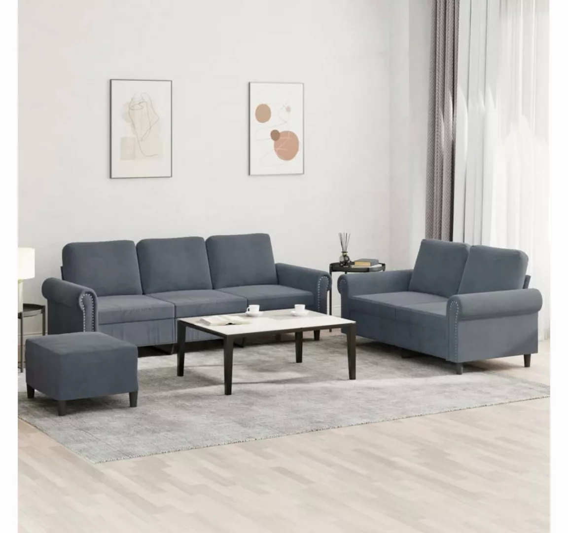 vidaXL Sofa Sofagarnitur Set mit Kissen Samt, 3-tlg., Dunkelgrau günstig online kaufen