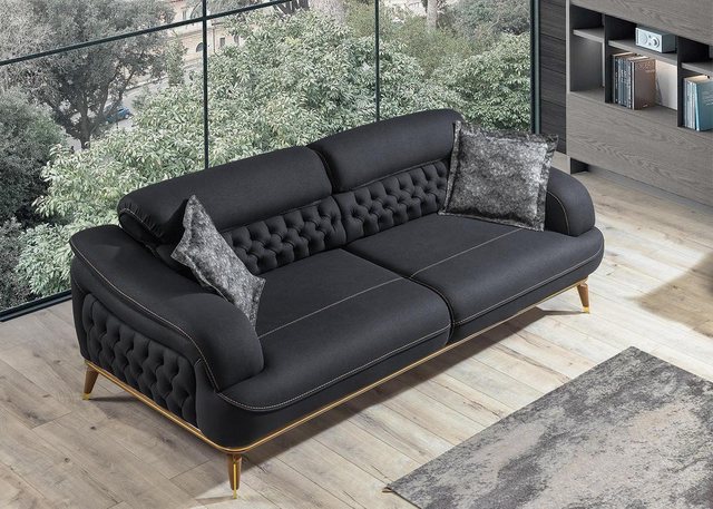 Xlmoebel Sofa Hochwertiges Dreisitzer-Sofa mit 3 Sitzplätzen, schwarzes Sto günstig online kaufen