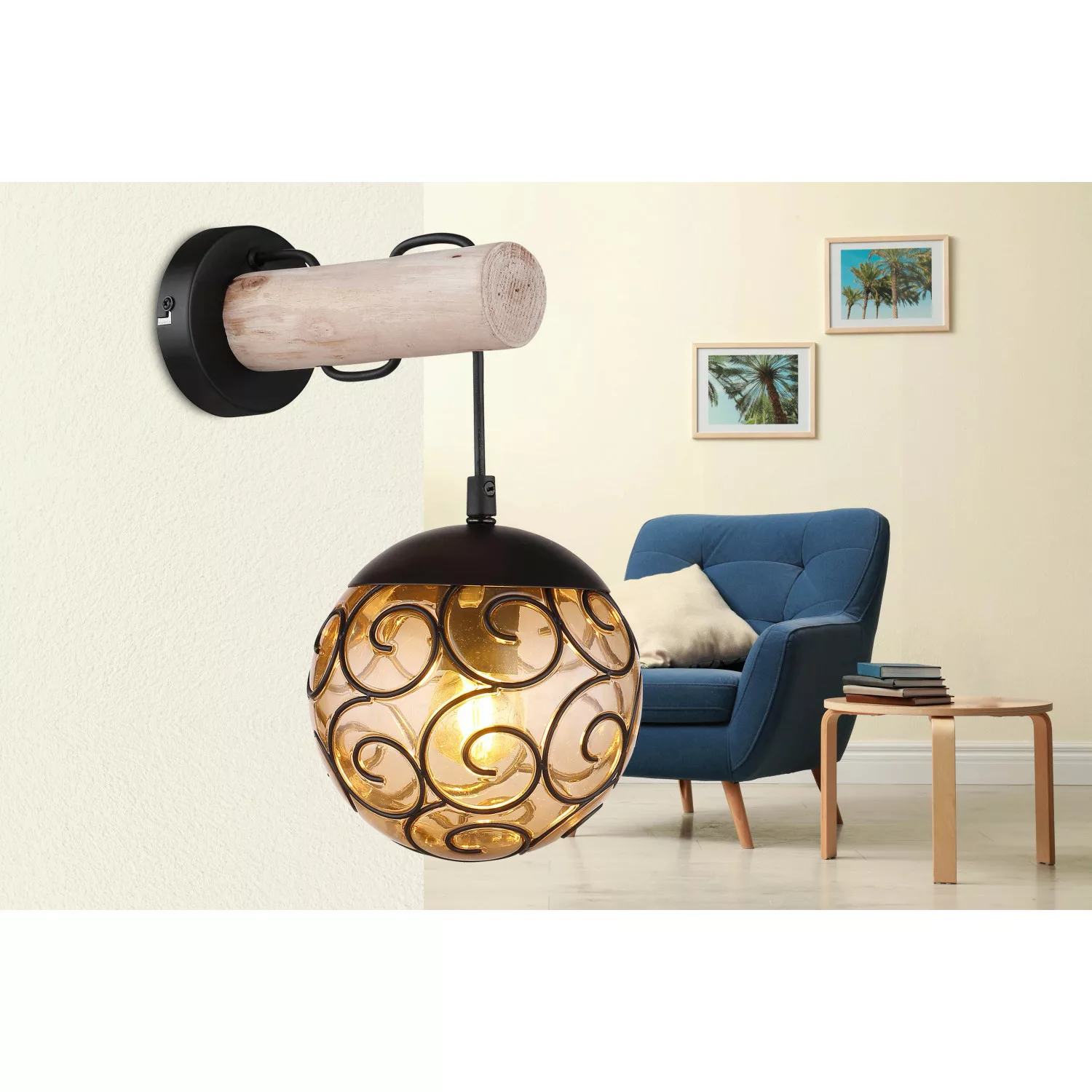 GLOBO Wandleuchte amber schwarz Metall Kunststoff B/H: ca. 15x36 cm E27 1 B günstig online kaufen