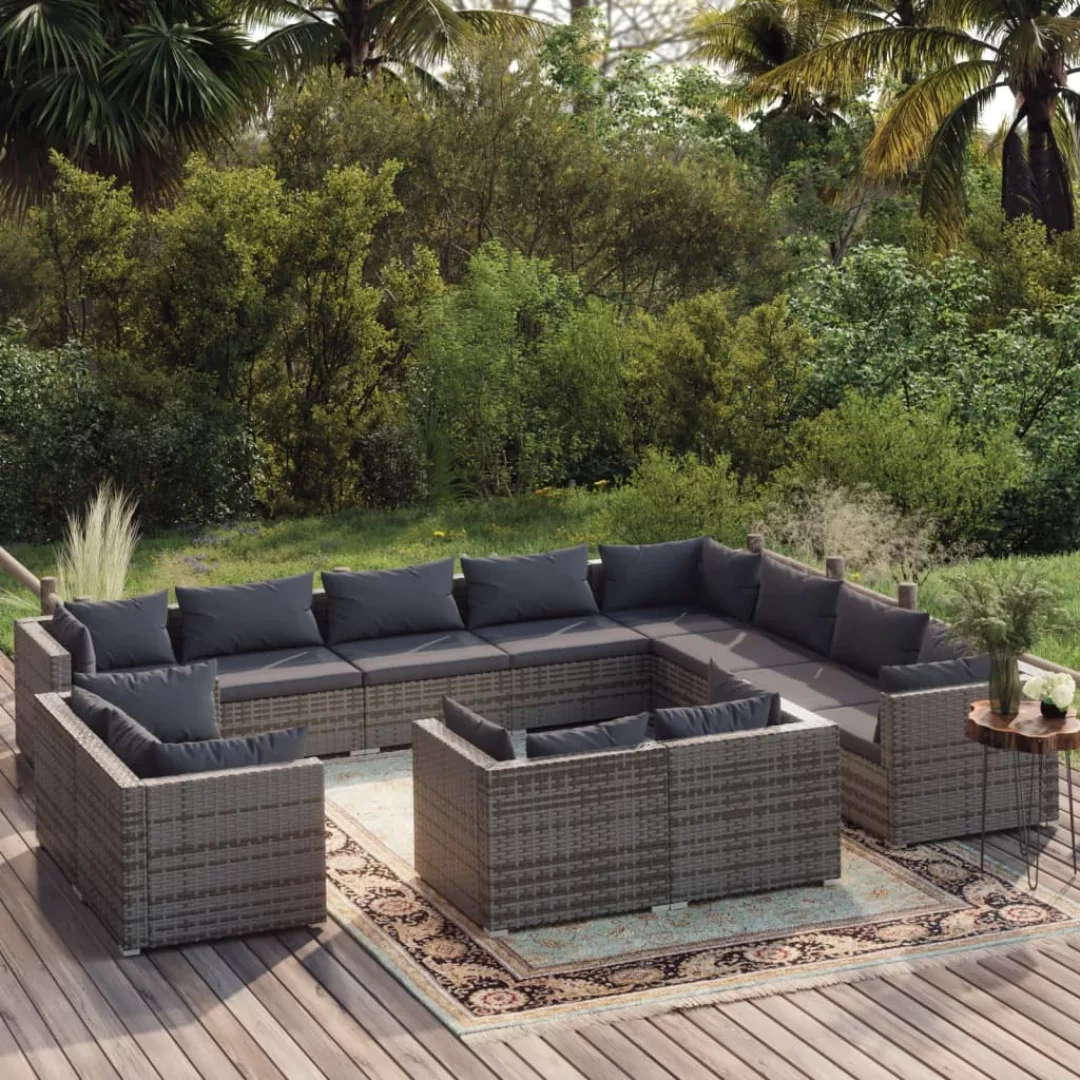 Vidaxl 12-tlg. Garten-lounge-set Mit Kissen Grau Poly Rattan günstig online kaufen