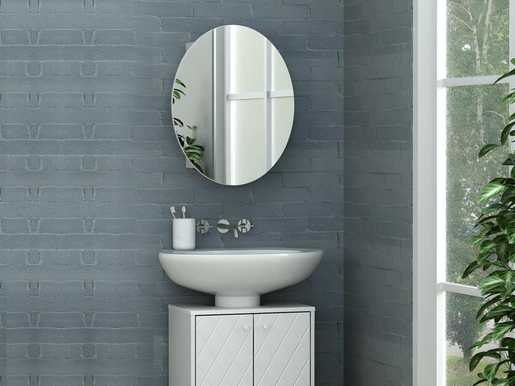 Badezimmer Hängeschrank oval mit Spiegel - Weiß - RURI günstig online kaufen