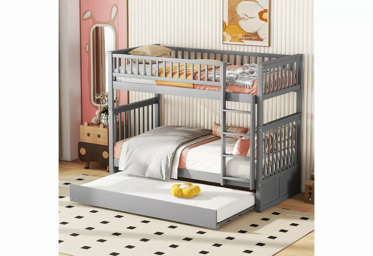 Odikalo Kinderbett Etagenbett Dreierbett Ausziehbar Geländer Treppe 90x200c günstig online kaufen