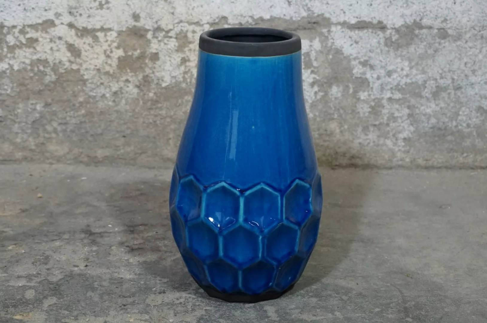 Vase Bodenvase Blau Retro Vintage Handgemacht günstig online kaufen