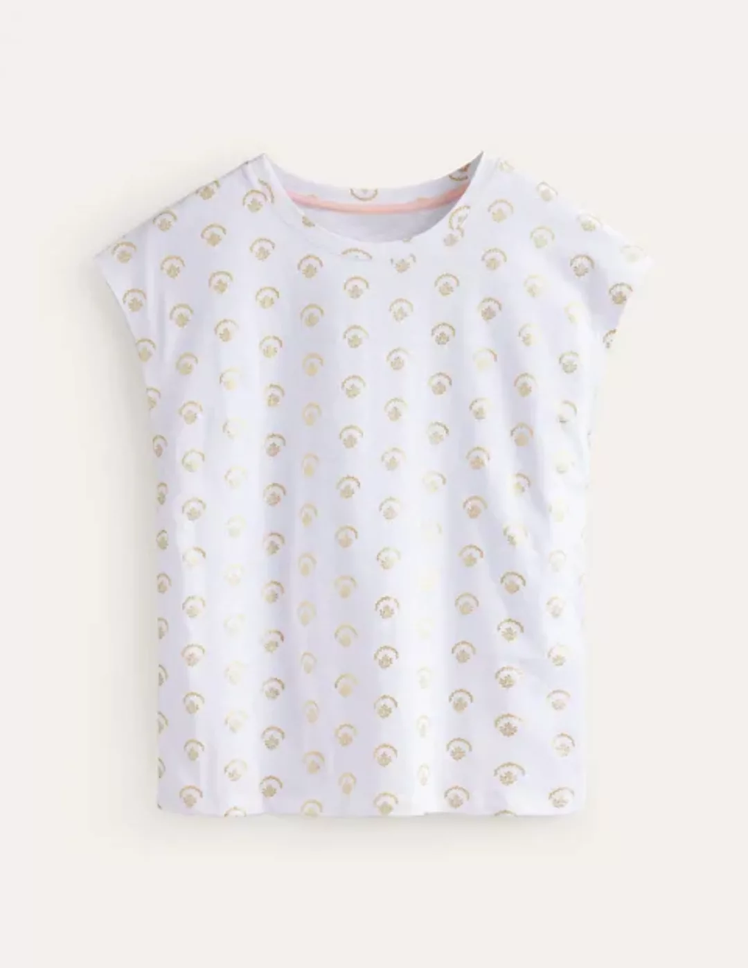 Louisa Flammgarn-T-Shirt mit Druck Damen Boden, Weiß, kleiner Zweig Folie günstig online kaufen