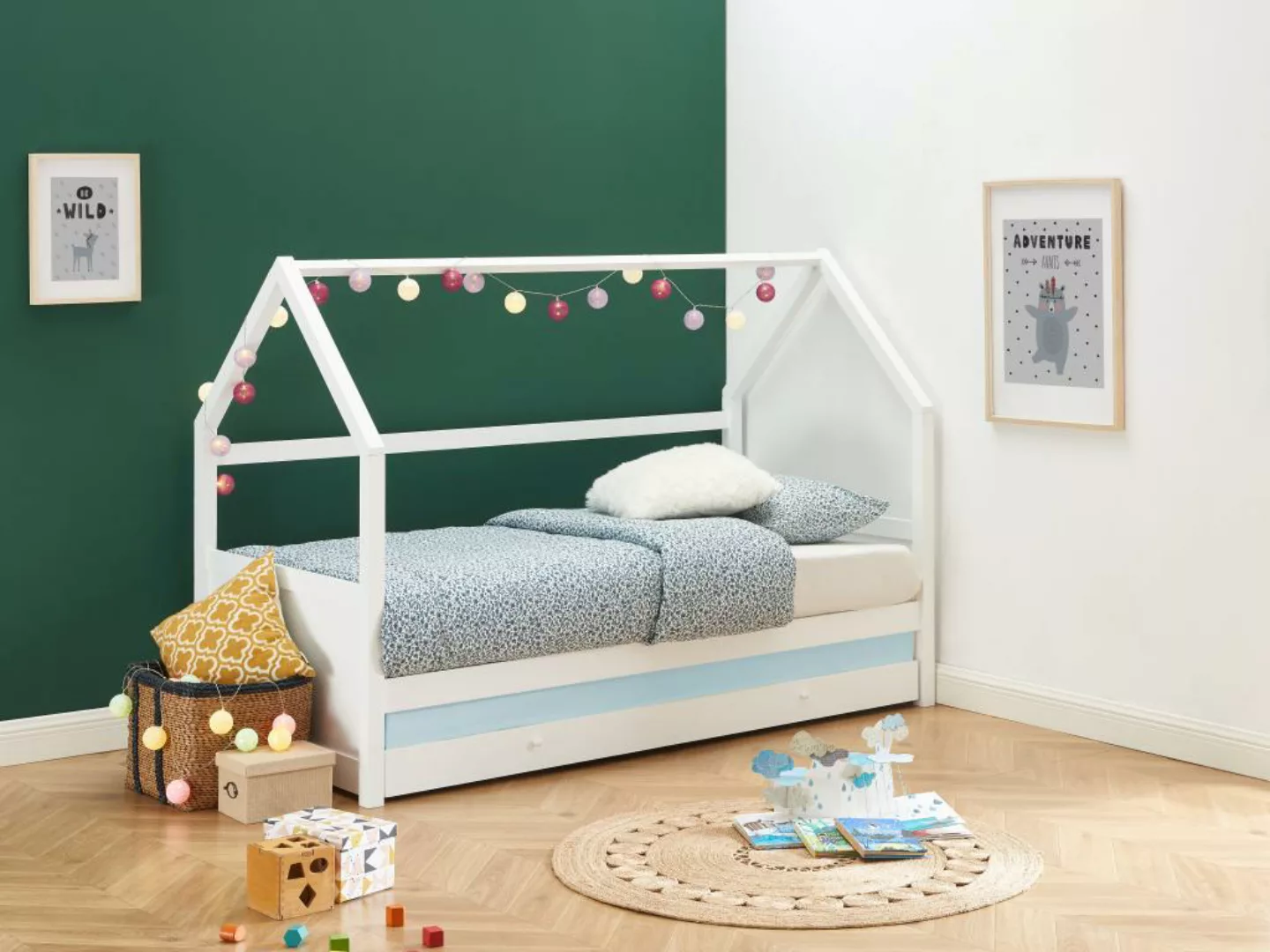 Ausziehbett Hausbett mit Matratze - Kiefernholz - 2 x 90 x 190 cm - Weiß - günstig online kaufen
