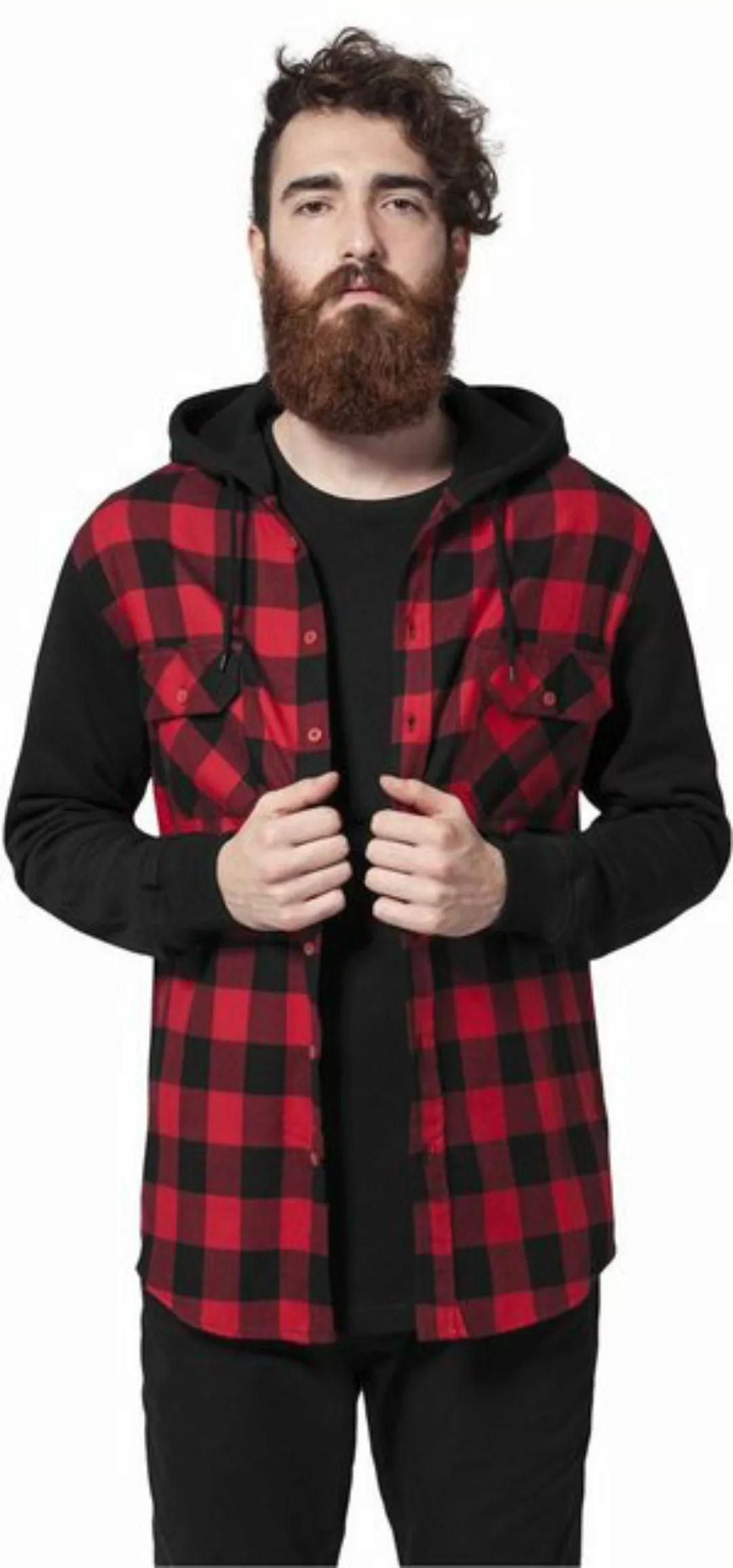 Urban Classics Hooded Checked Flanell Sweat Sleeve Shirt TB513 Black Burgun günstig online kaufen