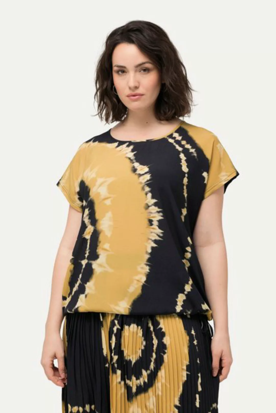 Ulla Popken Rundhalsshirt Shirtbluse Batikdruck Saumband Rundhals Halbarm günstig online kaufen