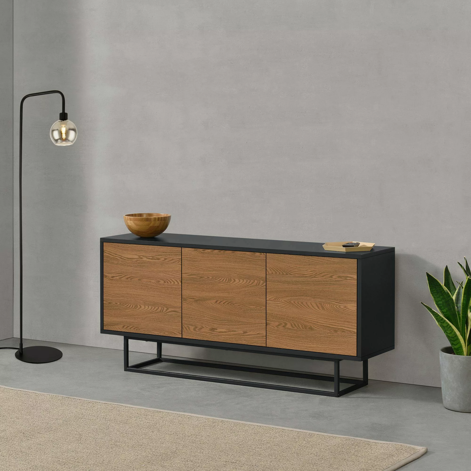 en.casa Sideboard, Boxholm Kommode 120x30x55cm Schwarz/Holzton günstig online kaufen