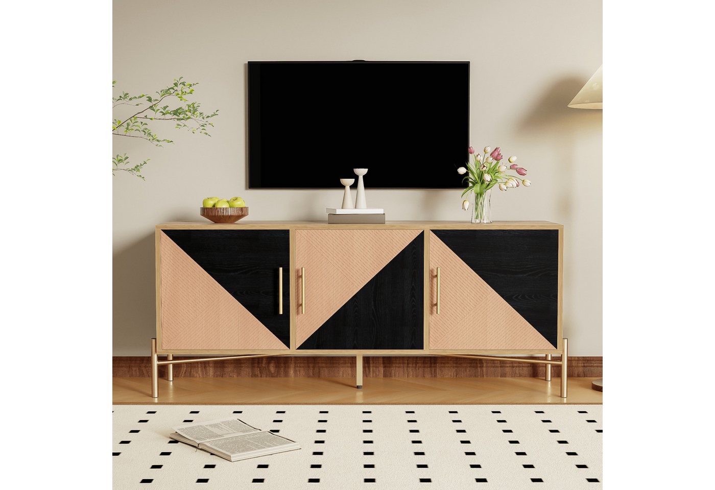 Furnishings Home TV-Schrank 123,5cm Holzschrank Beistellschrank (Set, 1er S günstig online kaufen