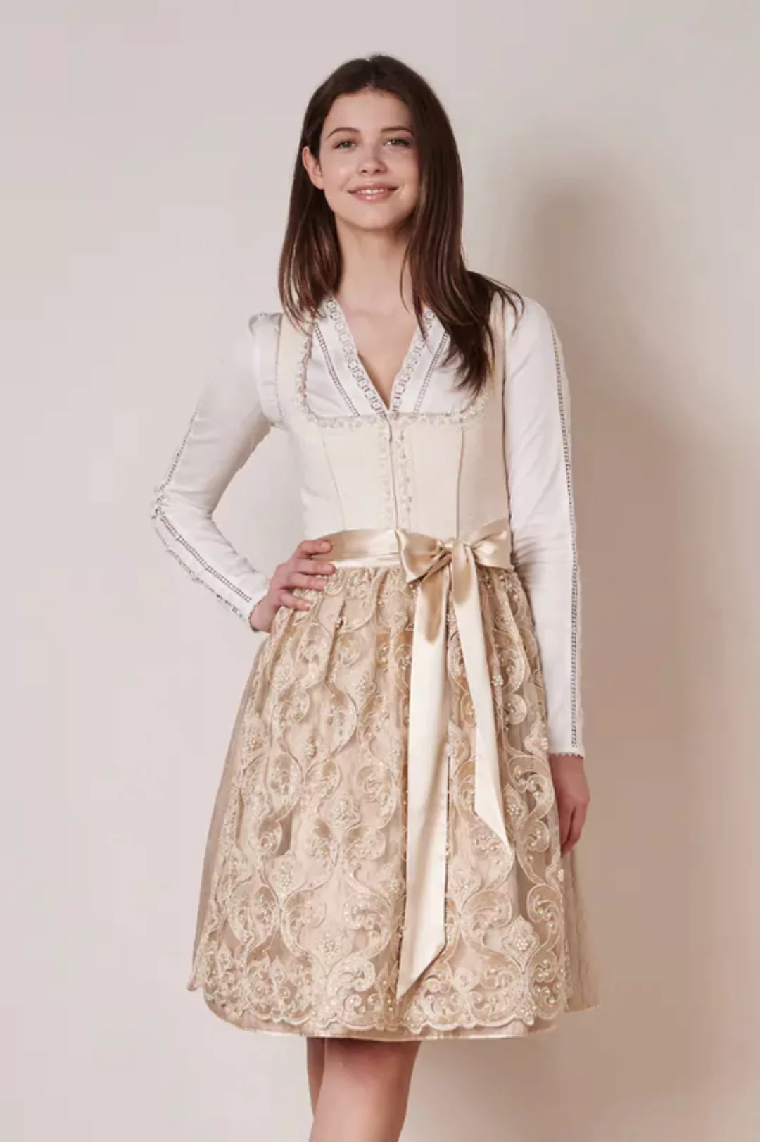 Krüger Madl Dirndl 'Klarissa' Traditionell 411565, Beige - 60cm günstig online kaufen