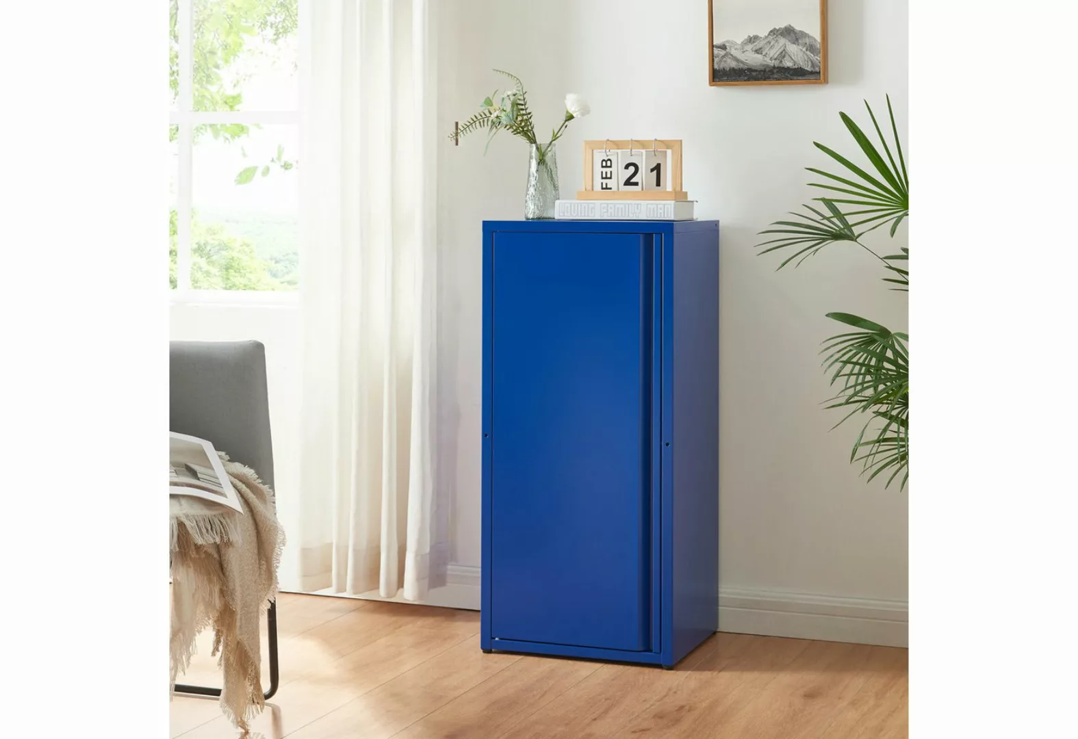 en.casa Mehrzweckschrank »Burlöv« mit 1 Tür und 2 Ablagen 88x40x35 cm Blau günstig online kaufen