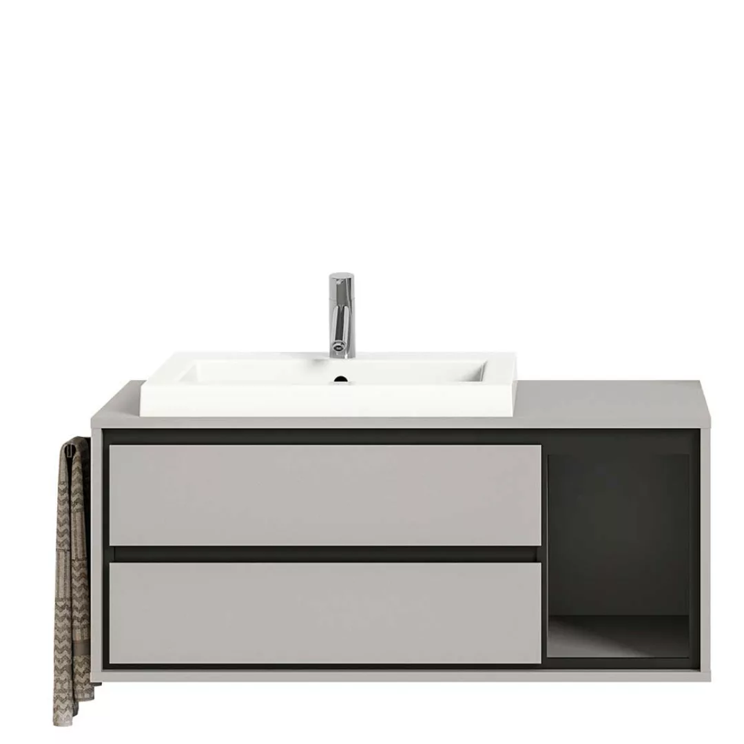 Waschbeckenschrank modern in Grau und Schwarz inklusive Handtuchhalter günstig online kaufen