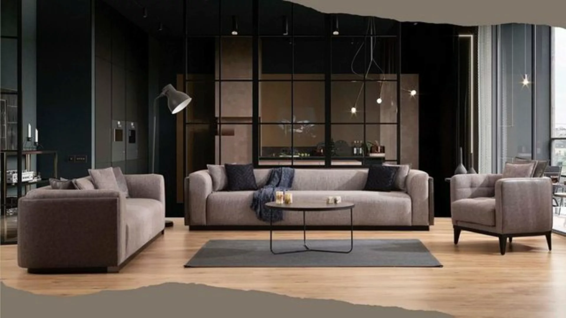 JVmoebel Sofa Sofagarnitur 4 3 Sitzer Design Couch Polster Sofas Modern Gru günstig online kaufen