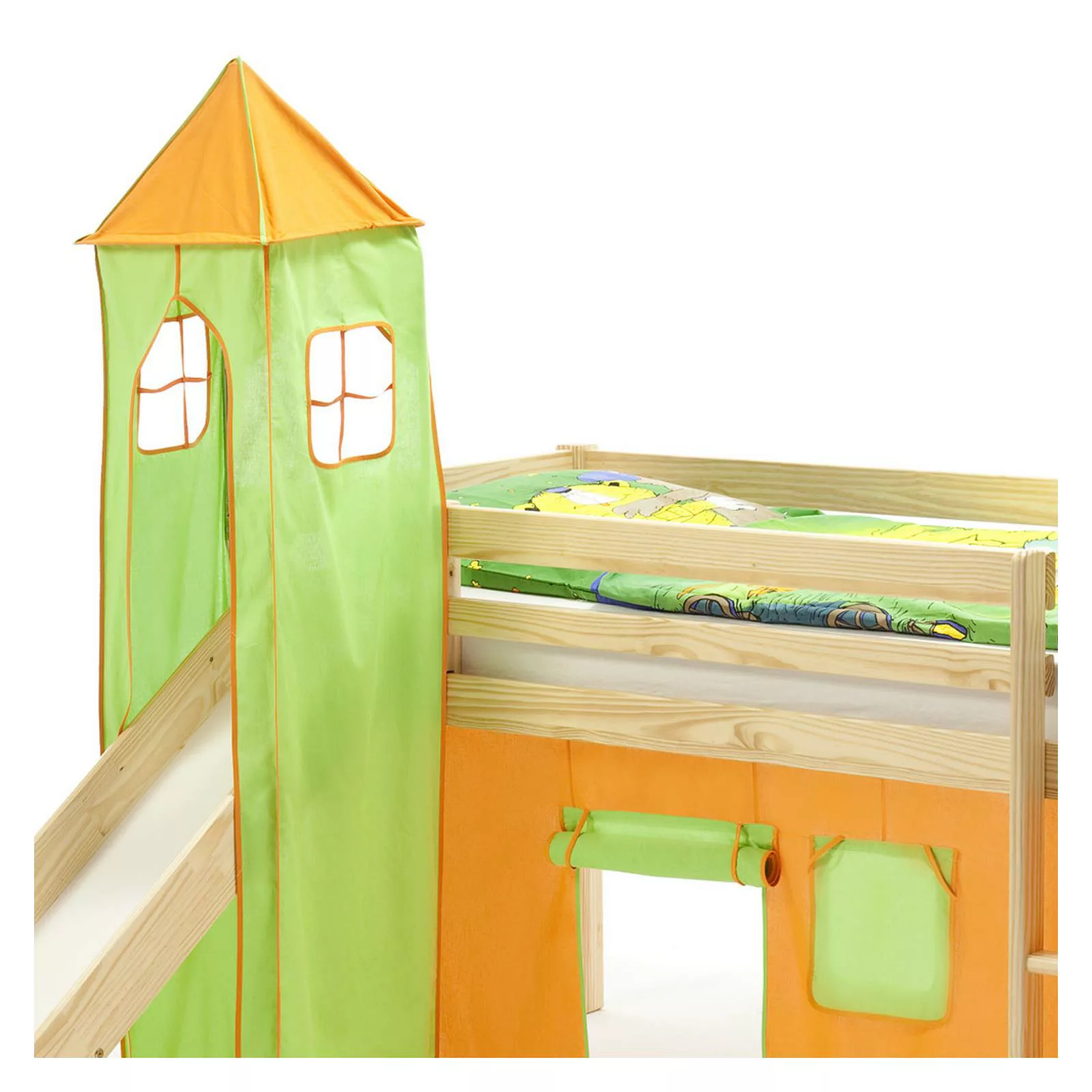 Turm MAX zu Bett mit Rutsche, grün/orange günstig online kaufen