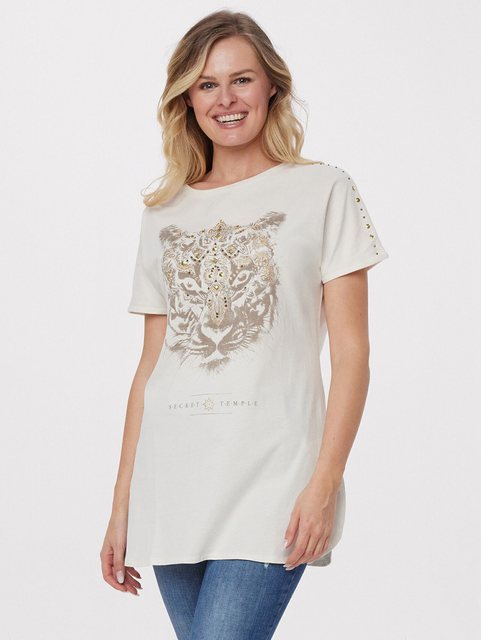 Sarah Kern T-Shirt Kurzarmshirt Figurumspielend mit auffälligem Tiger-Motiv günstig online kaufen