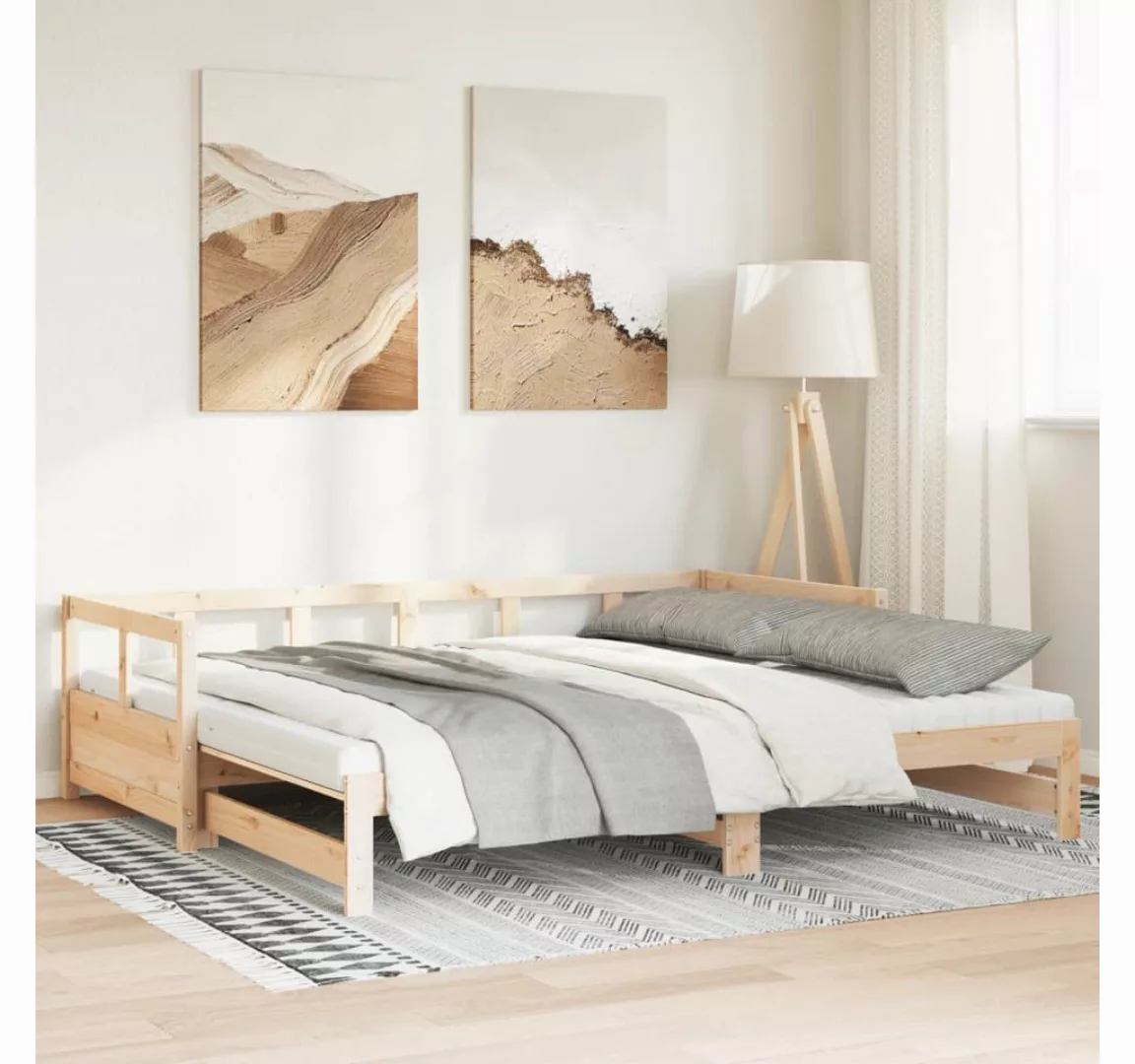 vidaXL Bett, Tagesbett Ausziehbar mit Matratzen 80x200 cm Massivholz Kiefer günstig online kaufen