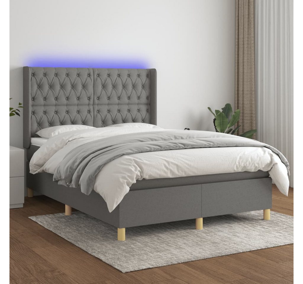 vidaXL Boxspringbett Boxspringbett mit Matratze LED Dunkelgrau 140x190 cm S günstig online kaufen