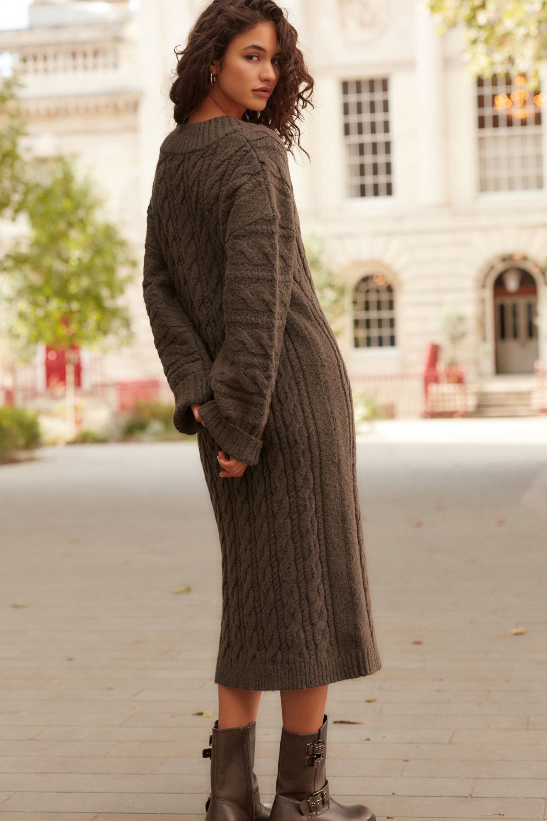 Next Strickkleid Midi-Strickkleid mit Zopfmuster und günstig online kaufen