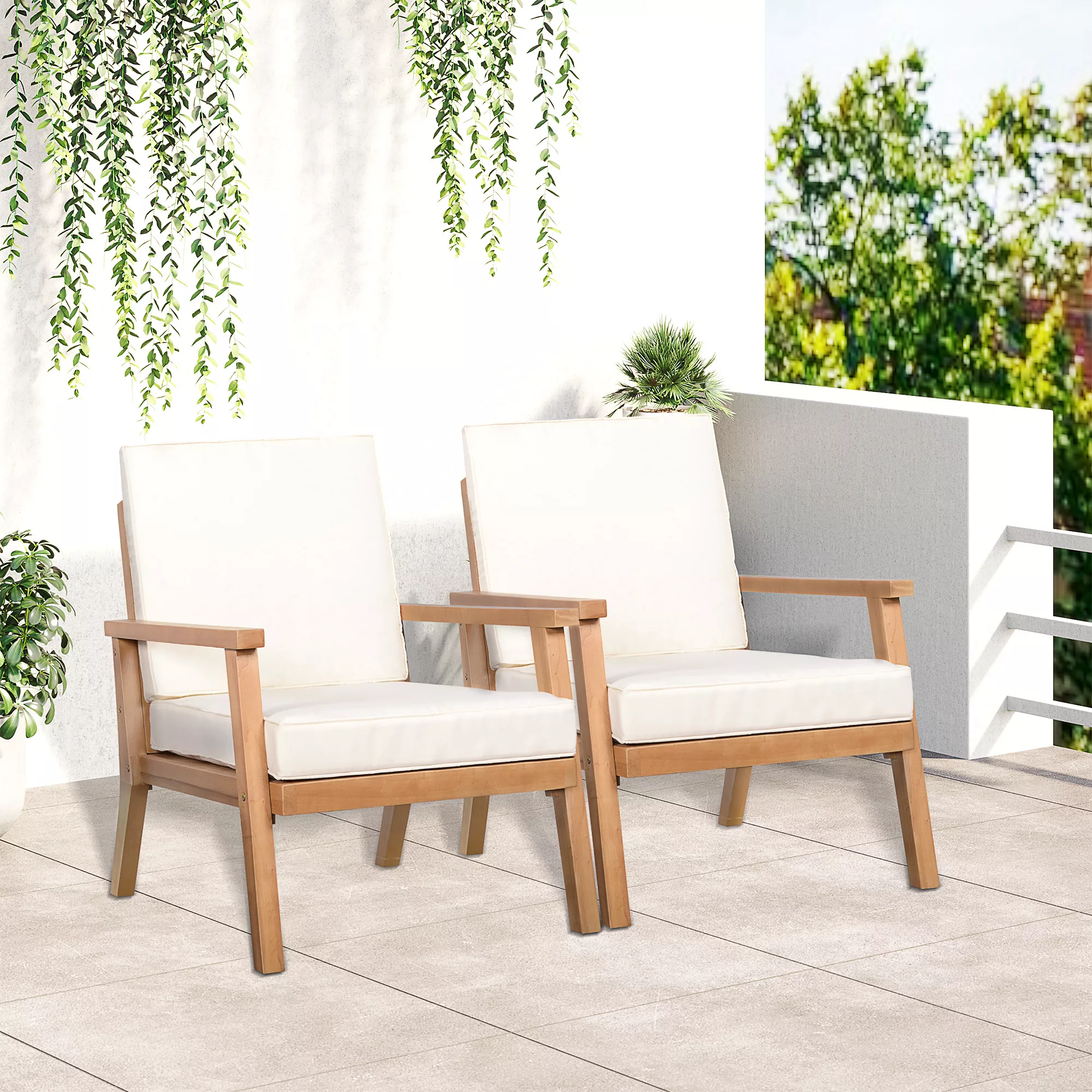Outsunny Gartenstühle 2er-Set  Komfortable Gartensessel mit Kissen, aus Pap günstig online kaufen