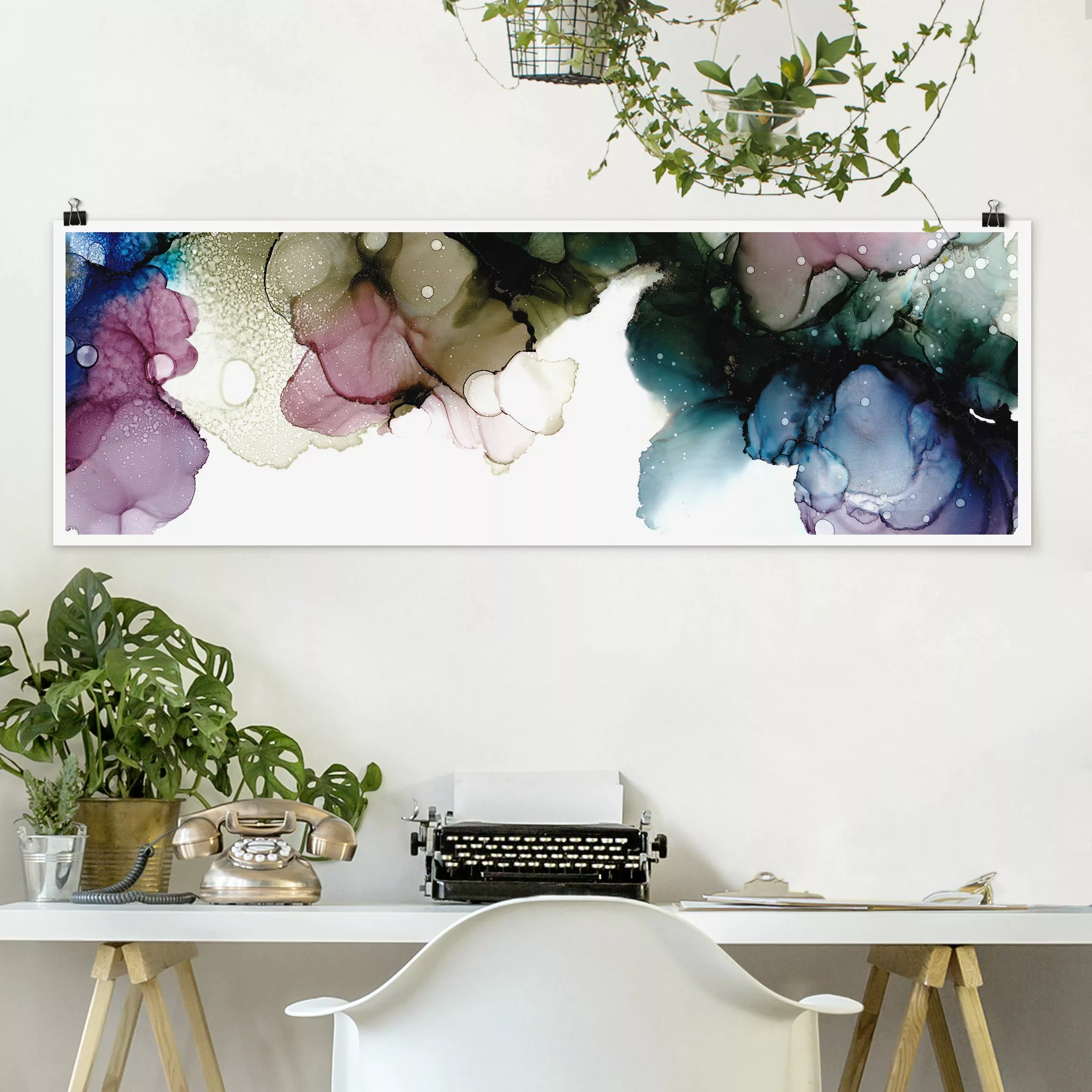 Poster Blumenbogen mit Gold günstig online kaufen