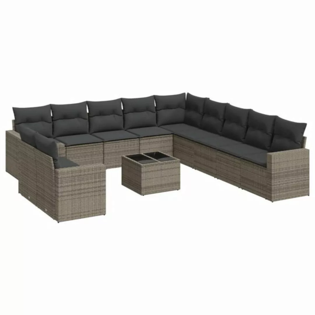 vidaXL Sofaelement 12-tlg. Garten-Sofagarnitur mit Kissen Grau Poly Rattan günstig online kaufen