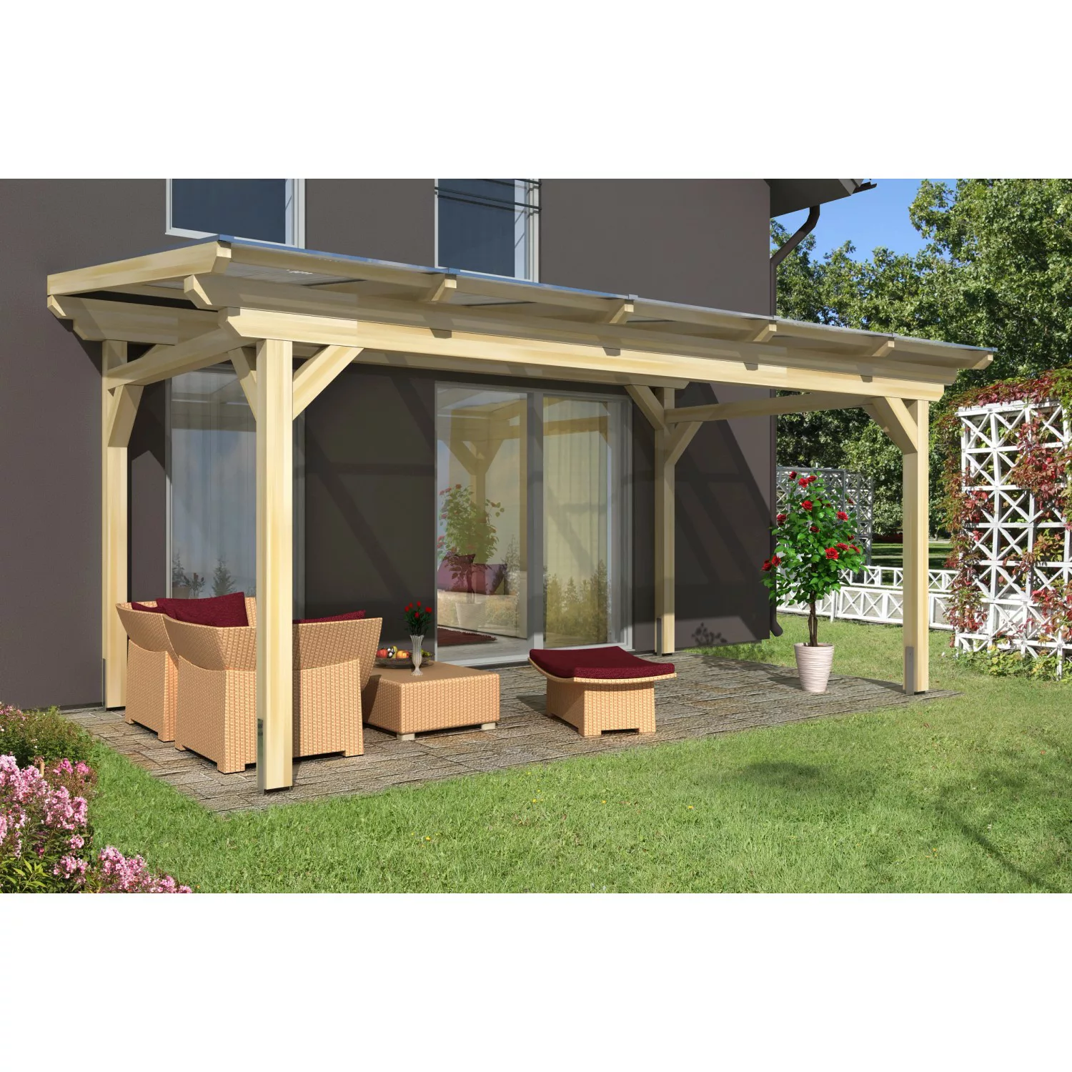 Skan Holz Terrassenüberdachung Sanremo B x T 541 cm x 350 cm Leimholz Natur günstig online kaufen