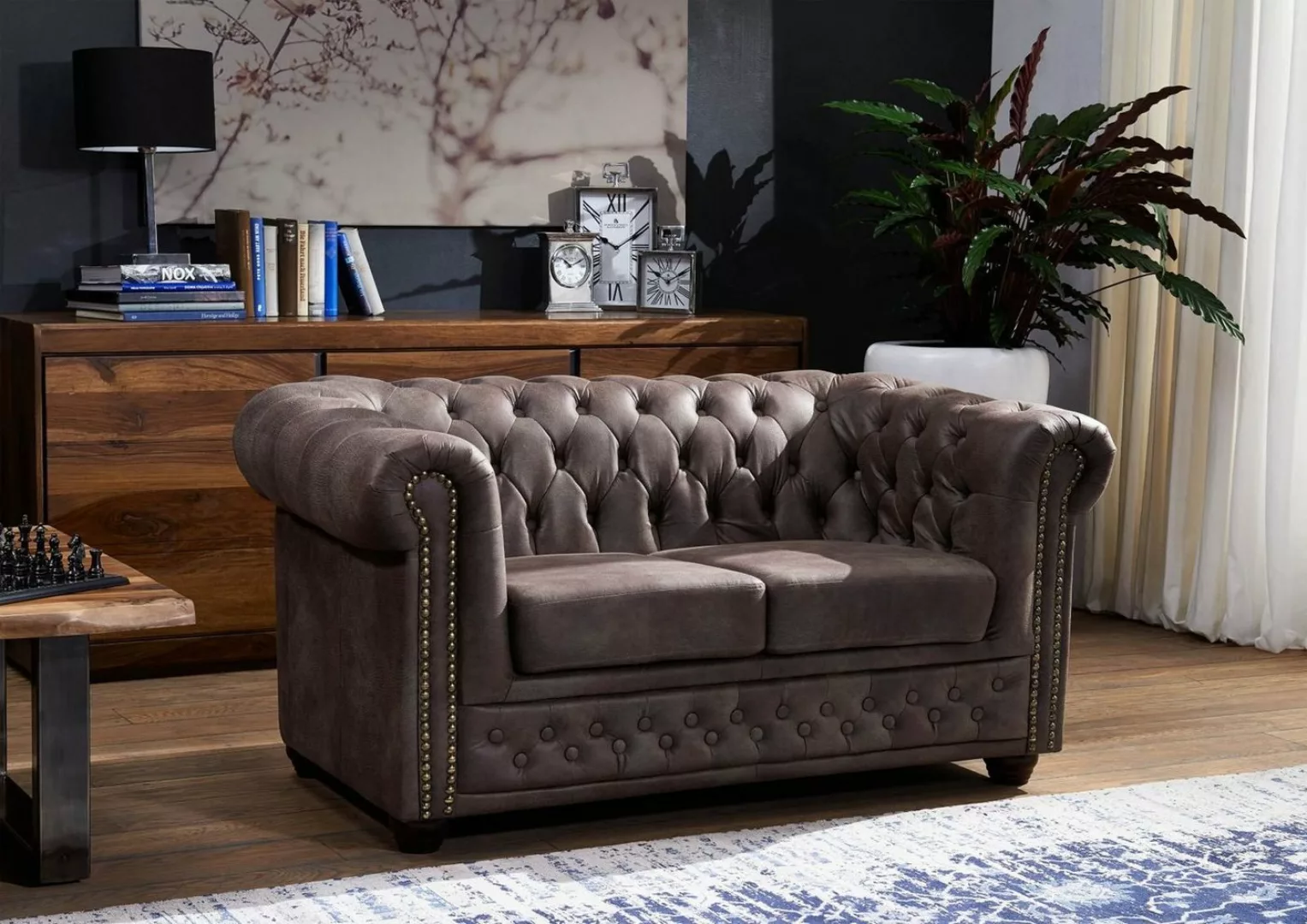 Massivmoebel24 Sofa Sofa 148x86x72 dunkelbraun CHESTERFIELD günstig online kaufen