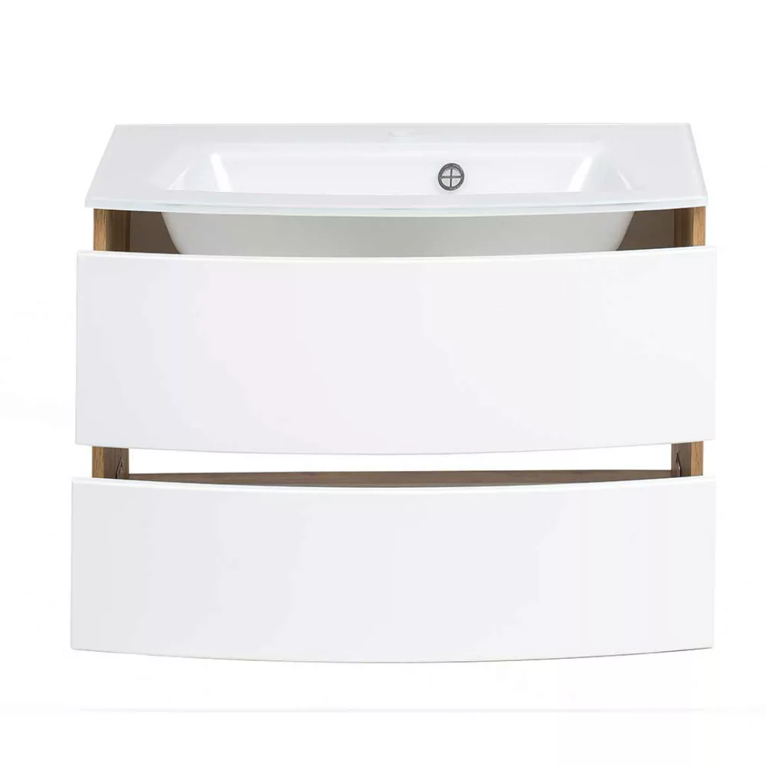 Waschbeckenunterschrank in Weiß und Wildeichefarben zwei Schubladen günstig online kaufen