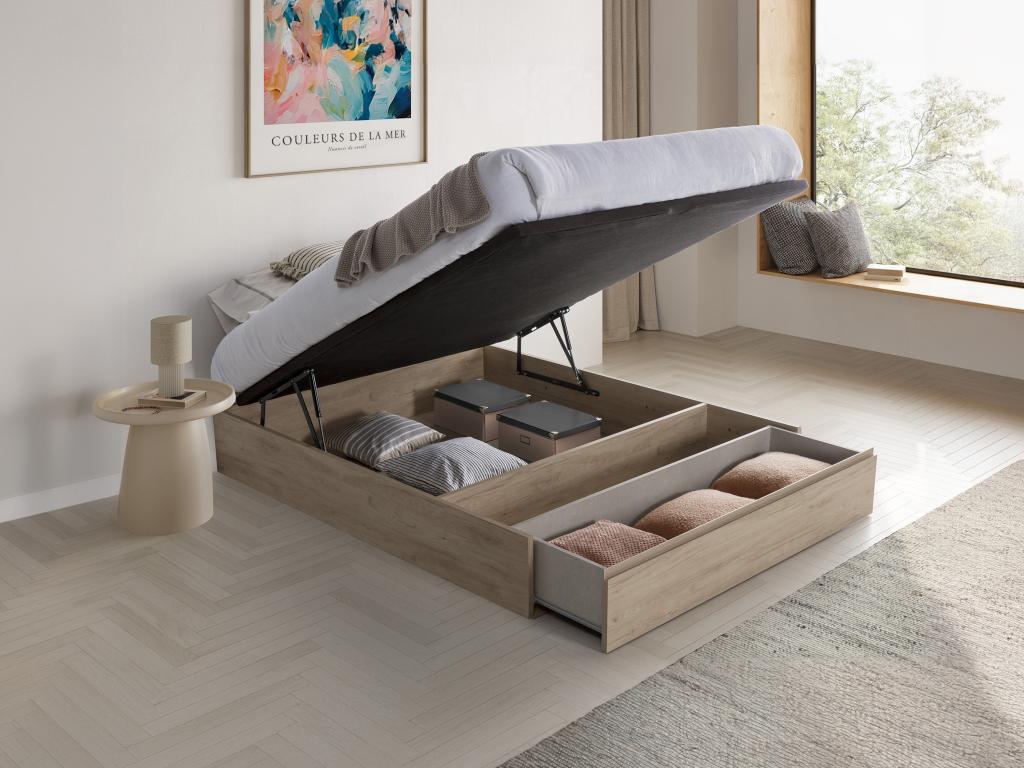 Bettgestell mit Bettkasten mit Schublade - 160 x 200 cm - Holzfarben hell - günstig online kaufen