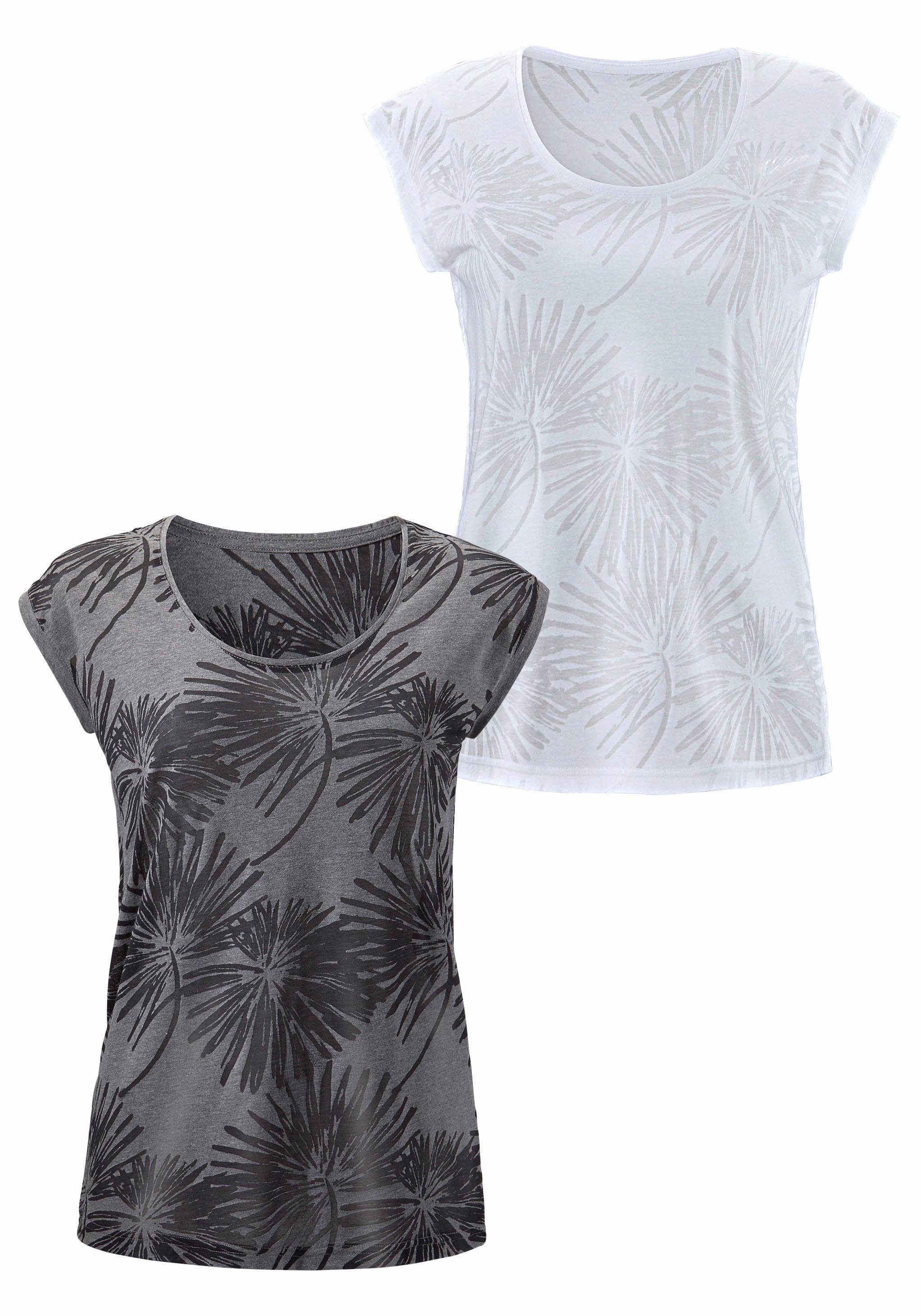 Beachtime Kurzarmshirt "mit leicht transparenten Palmen", (2er-Pack), aus w günstig online kaufen