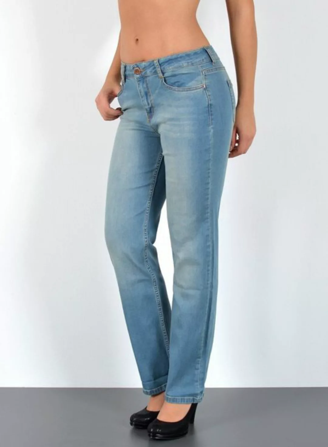 ESRA Straight-Jeans Stretch-Jeans Damen High Waist Jeans Straight Leg Hose günstig online kaufen