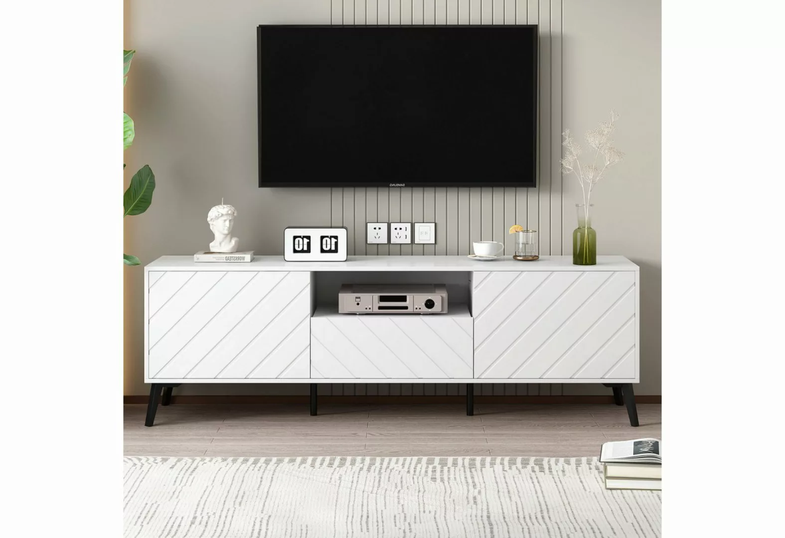 XDeer TV-Schrank 1,7 Meter langer weißer TV-Ständer mit 2 Türen und 1 Schub günstig online kaufen