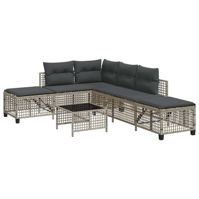 vidaXL Loungesofa 3-tlg. Garten-Ecksofa-Set mit Kissen Hellgrau Poly Rattan günstig online kaufen