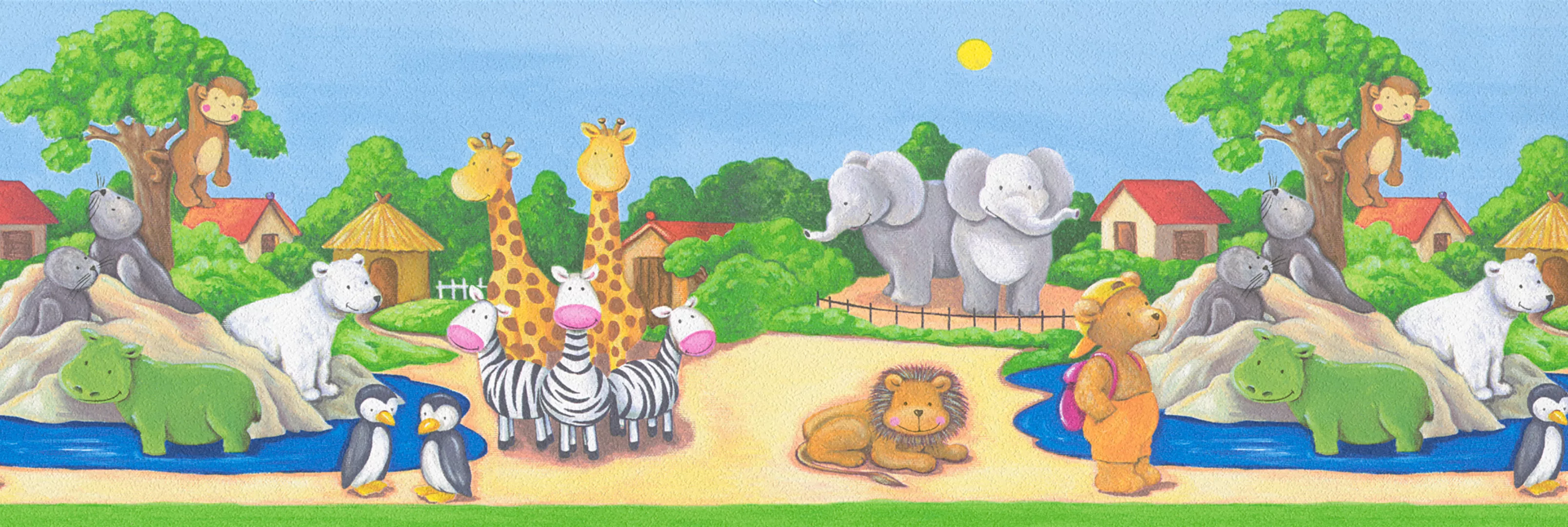 Bricoflor Kinderzimmer Tapetenbordüre mit Zoo Tier Tapeten Bordüre mit Bäre günstig online kaufen