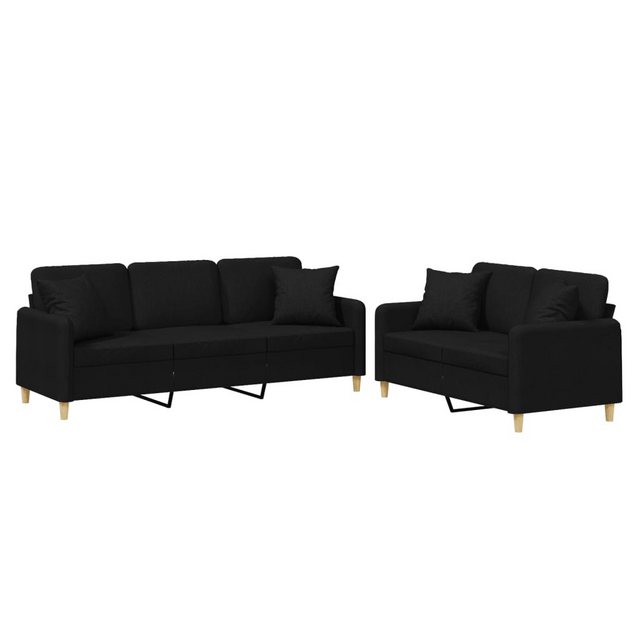 vidaXL Sofa 2-tlg. Sofagarnitur mit Kissen Schwarz Stoff günstig online kaufen