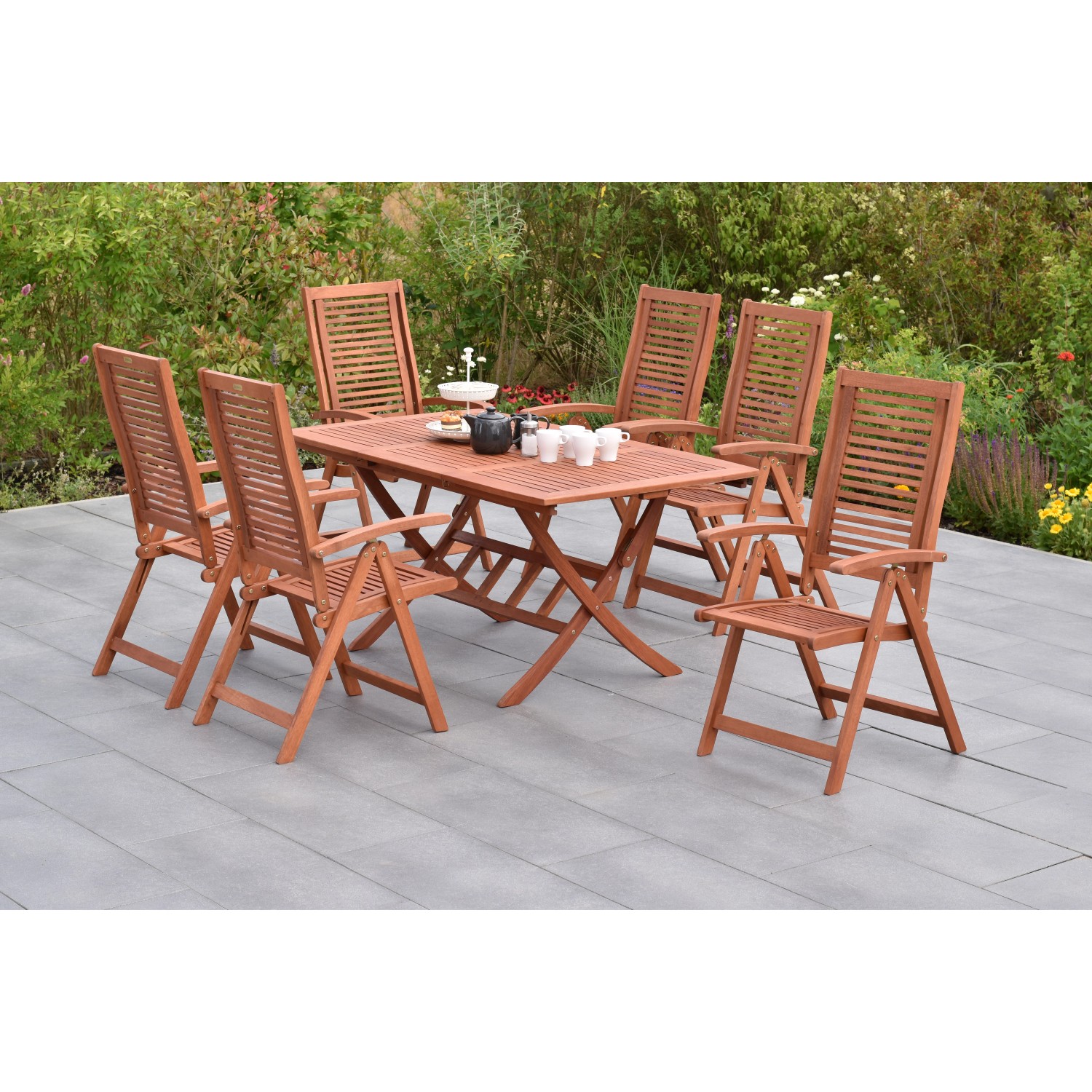 Merxx Cordoba Gartenmöbel-Set 7-tlg. 6 Klappsessel Klapp-Gartentisch Auszie günstig online kaufen