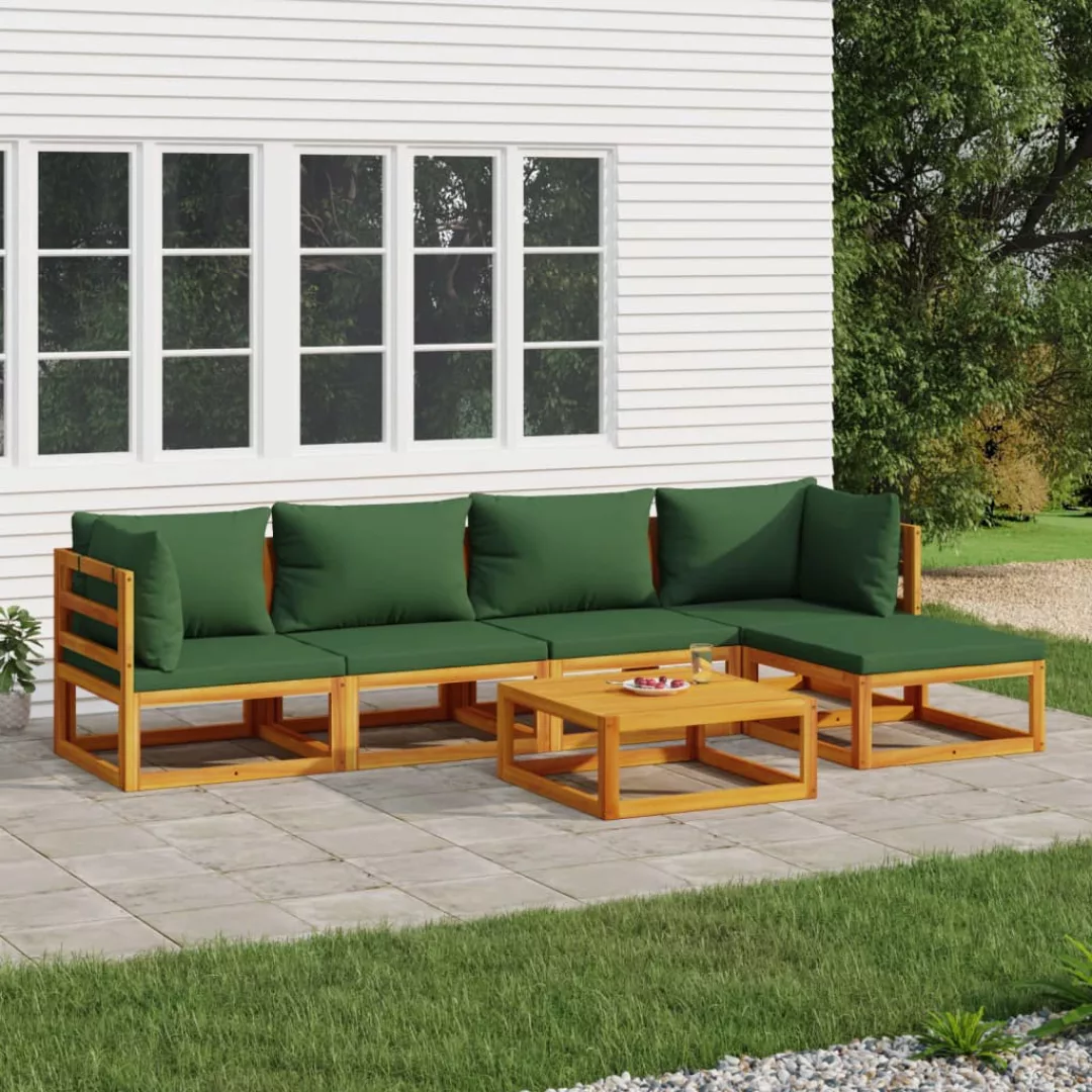 Vidaxl 6-tlg. Garten-lounge-set Mit Grünen Kissen Massivholz günstig online kaufen